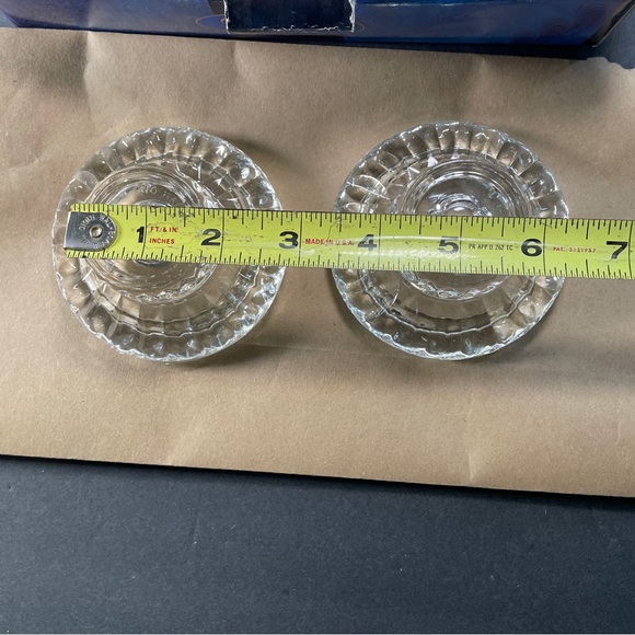 Vntge Crystal Candleholder set Ornate Round Design W/ 1.5' Lift made in Malaysia - Picture 9 of 16